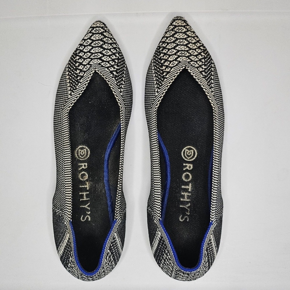 Womens Rothys The Point Black White Python Pointe… - image 1